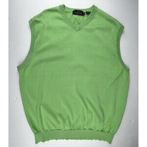 BUGATCHI Sweater Vest Mens L 100% Mercerized Pima Cotton Green Hong Kong Golf